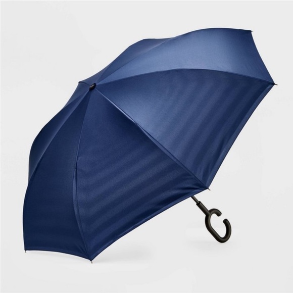SHEDRAIN NWT unbelievabrella striped reverse opening stick umbrella -blue/white - Picture 1 of 8